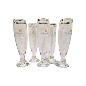 Set of 5 lightly used 1970s Hürlimann pilsner-style beer glasses from Zurich
